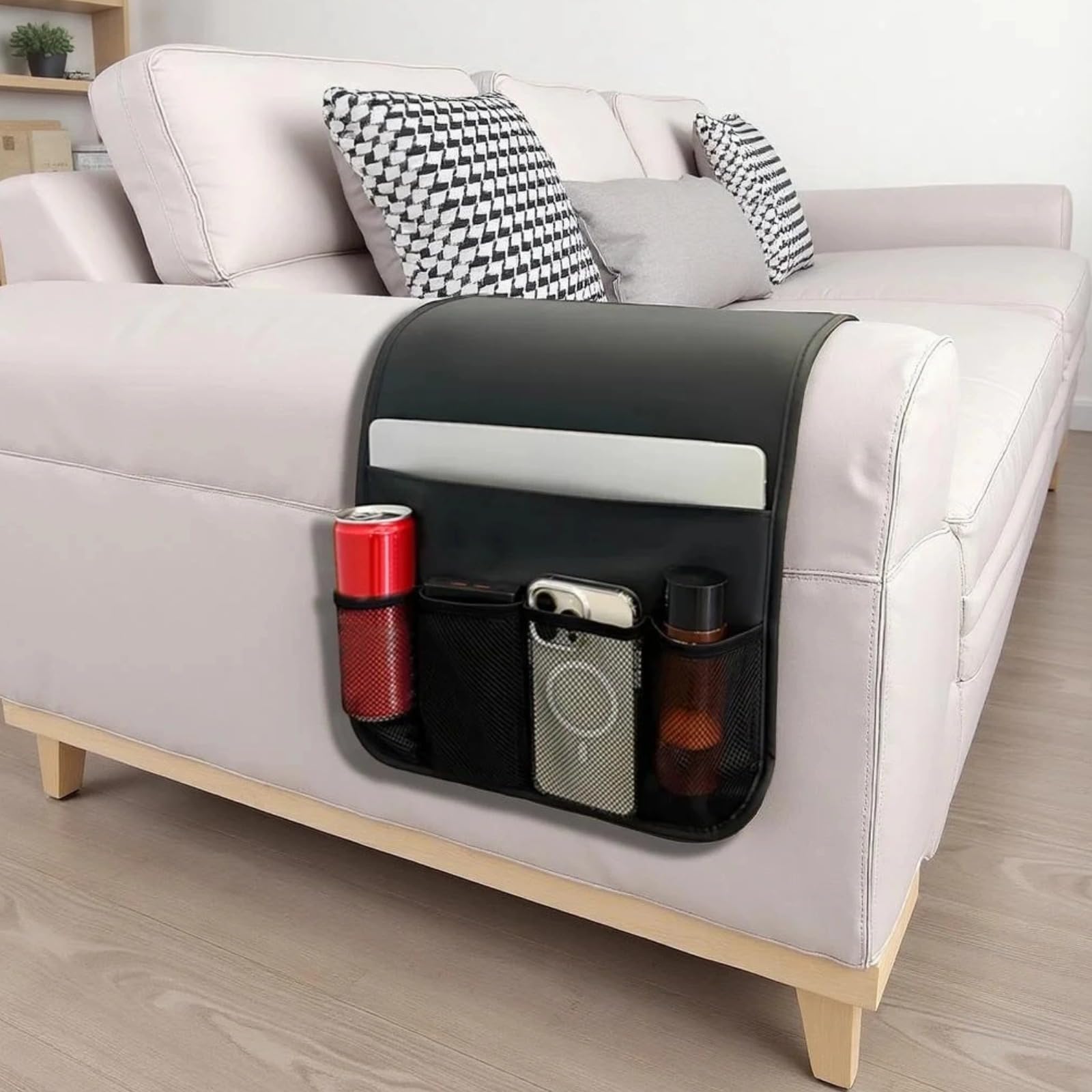 Generisch Organizador de reposabrazos para sofá, reposabrazos de piel, soporte para mando a distancia para sofá, 13,4 x 35,4 pulgadas, 34 x 90 cm, 4 compartimentos, diseño antideslizante, para sillón