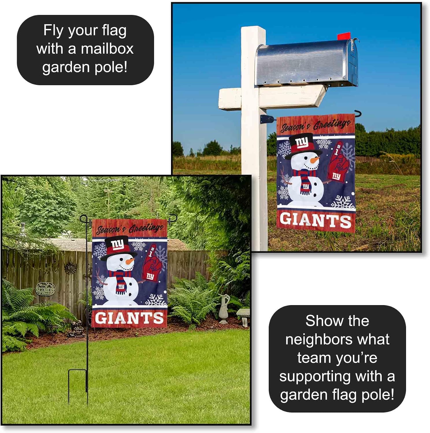 New York Giants Holiday Winter Snow Garden Flag Double Sided Banner