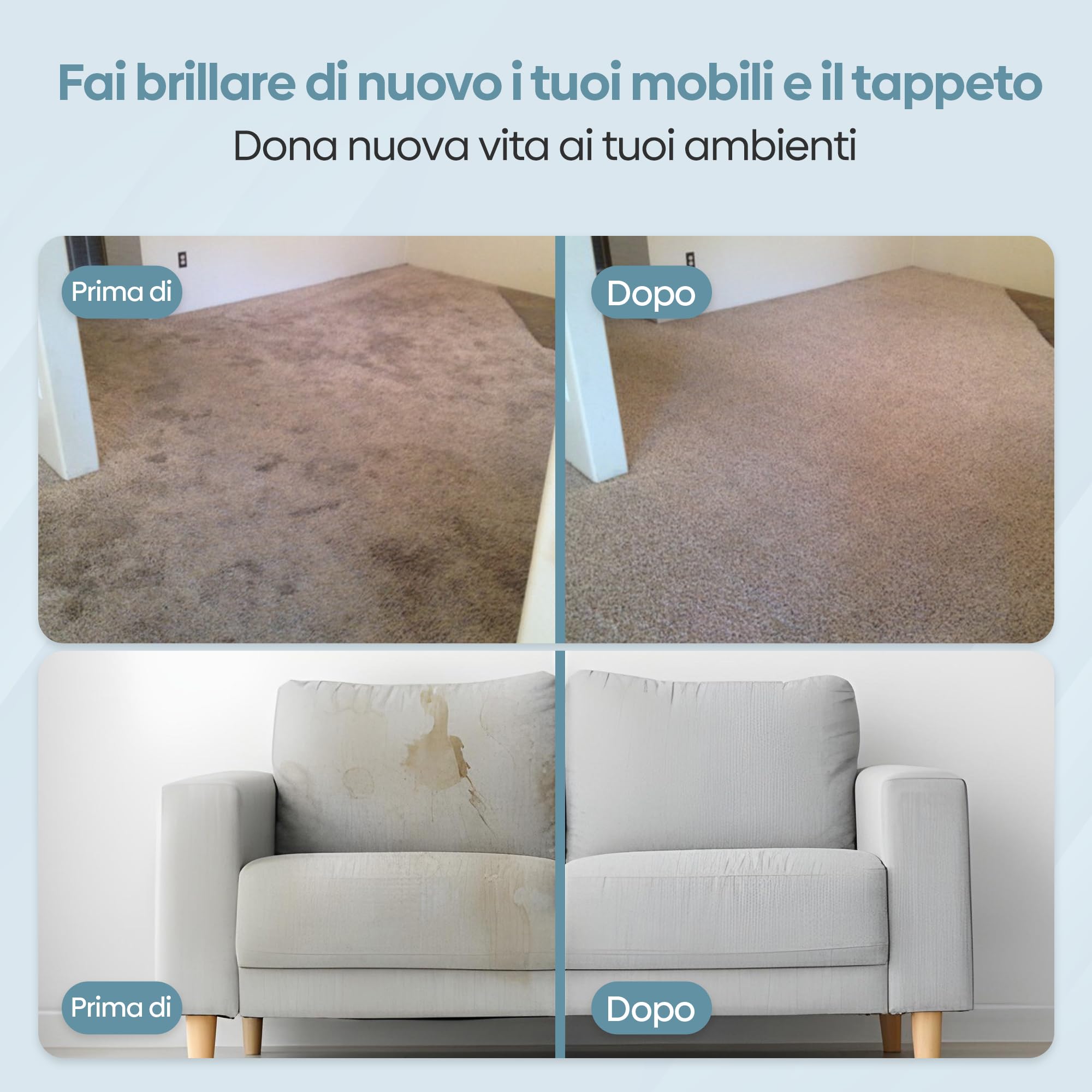 Olvy Pulitore Tappeti 2.0 – Potente Rimuovi Macchie 17.000 PA con Tubo 1,6m, Cavo 4m, Funzione Autopulente & 500ml Soluzione Pulente – Tappeto, Divano, Materasso & Auto