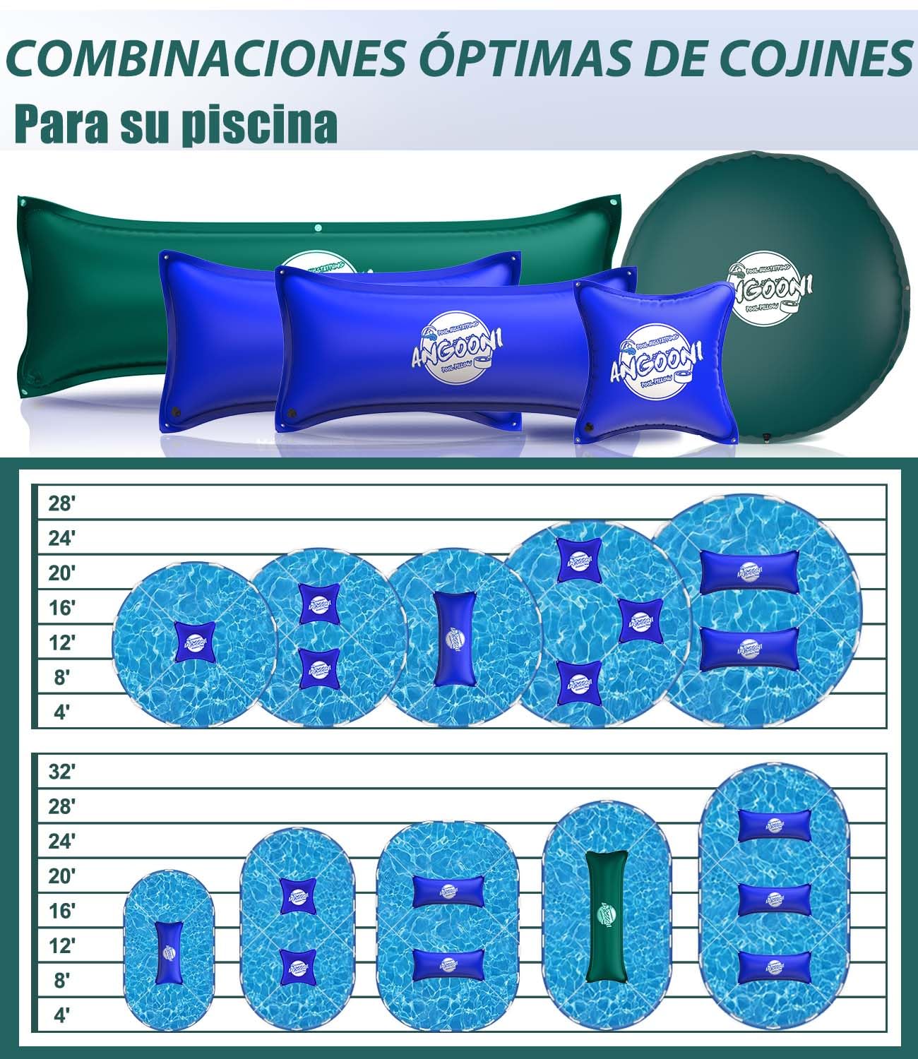 Angooni Cojín de piscina de invierno elíptico, 210 × 300 cm, XXL, cojín de aire para piscina con doble costura para cubrir la piscina, cojín para el invierno con válvula de inflación dual Boston