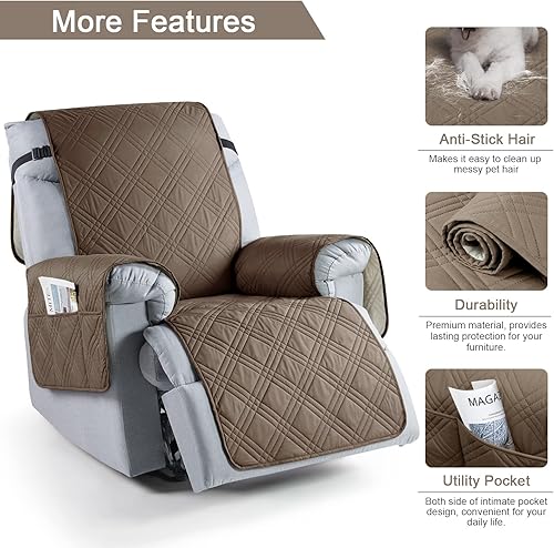 Miniatura 6 de TAOCOCO Funda para silla reclinable 100% impermeable, fundas antideslizantes para silla reclinable con bolsillo, funda lavable para silla