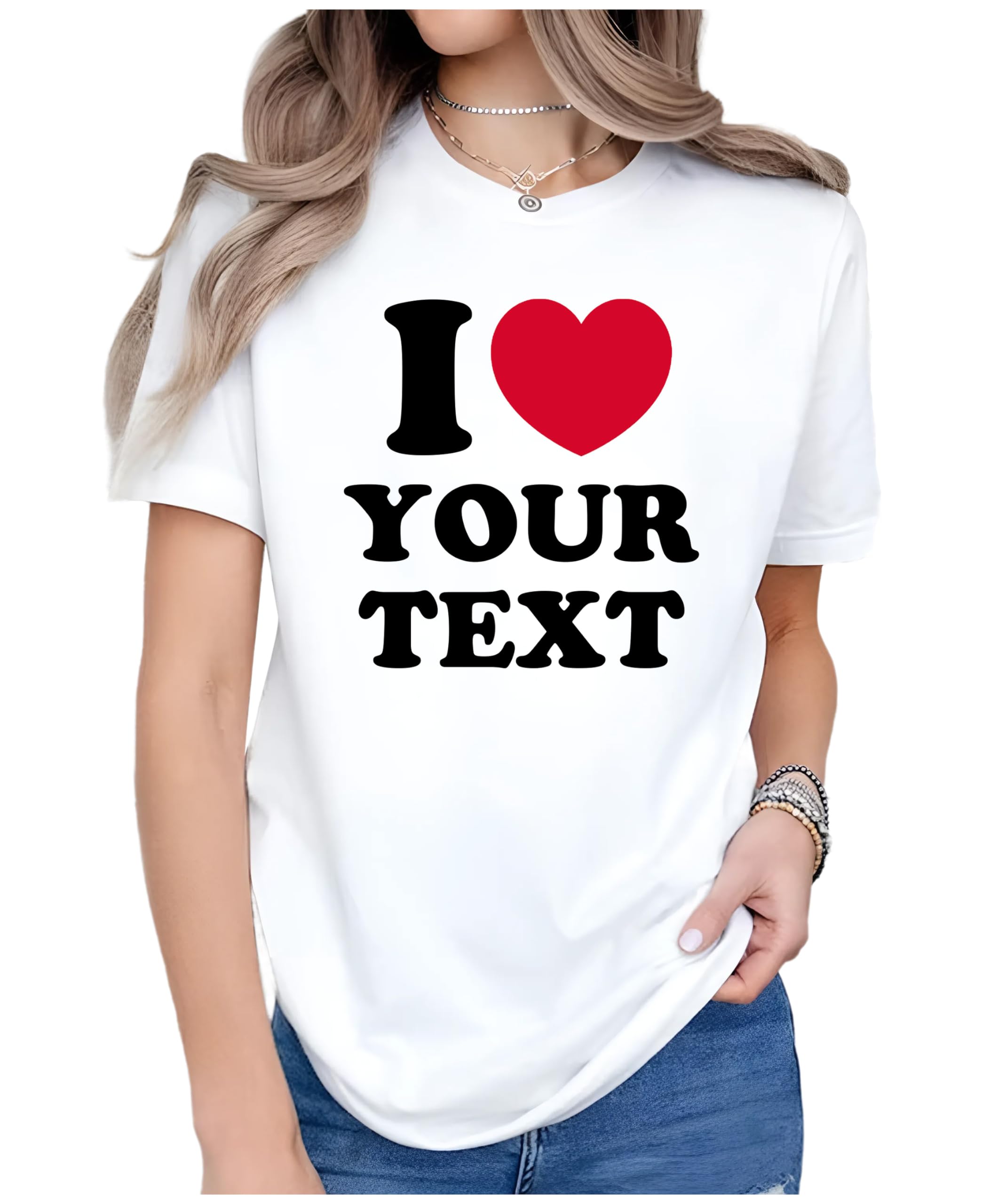 GLOXOPersonalized I Love Shirt With Custom Text - I Heart Shirt for Boyfriend Girlfriend - Customizable T-Shirt for Men Women