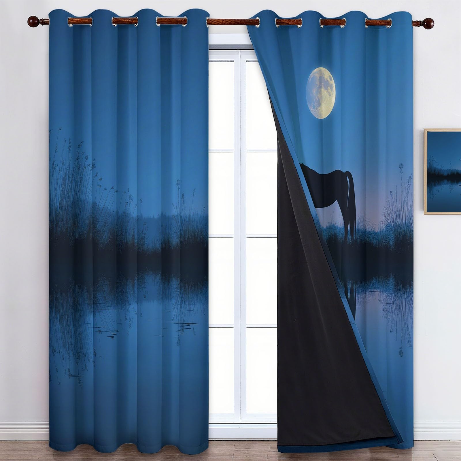 Lot de 2 Rideaux Occultants Bleu Fantaisie Minimalisme Animaux Licornes pour Adulte, Rideau de Porte et Fenêtre Isolant Thermique pour Homme et Femme Salon Chambre Bureau, 140 X 260 cm (L x H)