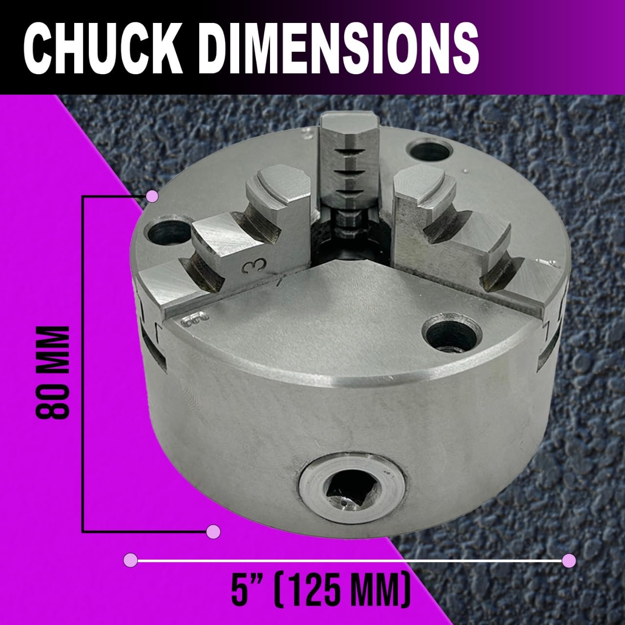 MachEl 3-szczękowy samocentrujący uchwyt tokarski 5" (125 mm) z żeliwną płytą tylną – gwint 1-1/5.1 cm x 8 TPI - kompatybilny z tokarkami Boxford
