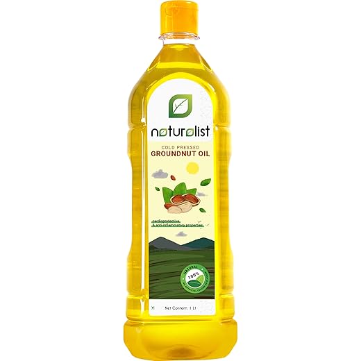 Naturalist 1L Cold Pressed Groundnut/Peanut Oil for Cooking (Chekku/Ghani/Virgin Oil) | Unrefined | 100% Natural | Chemical-Free | Edible Oil- 1 Litre