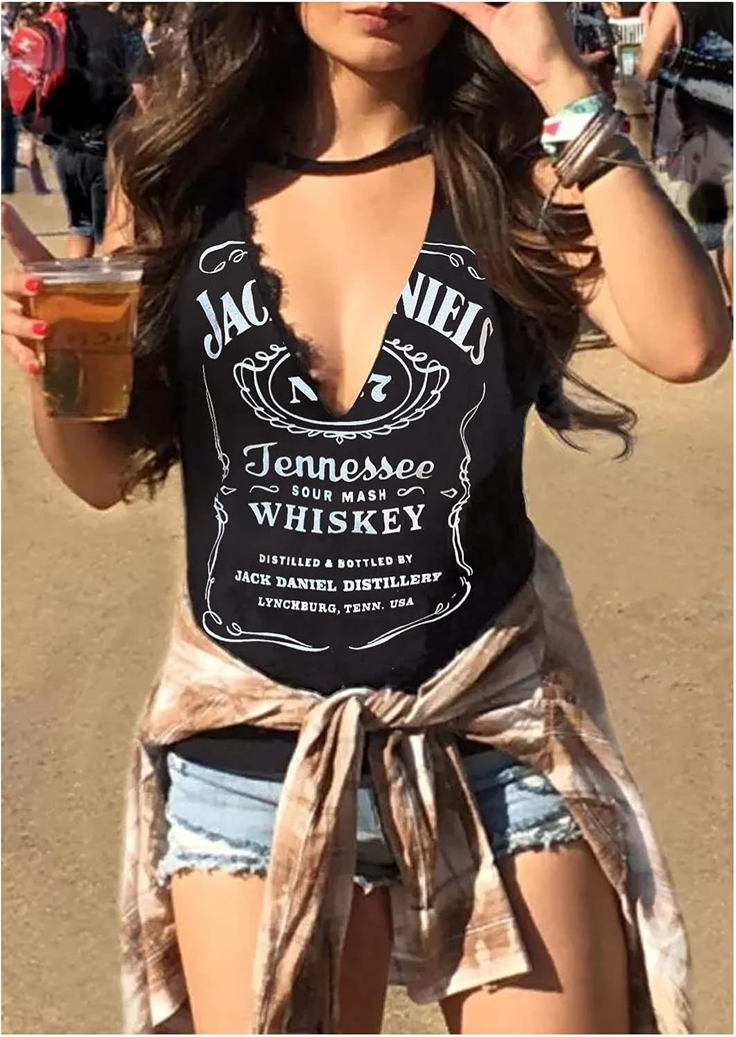 Summer Deep V Neck Tank Tops for Women Western Country Sleeveless Tee Shirts Teen Girls Sexy Casual Concert Tops Outfits - Image 2