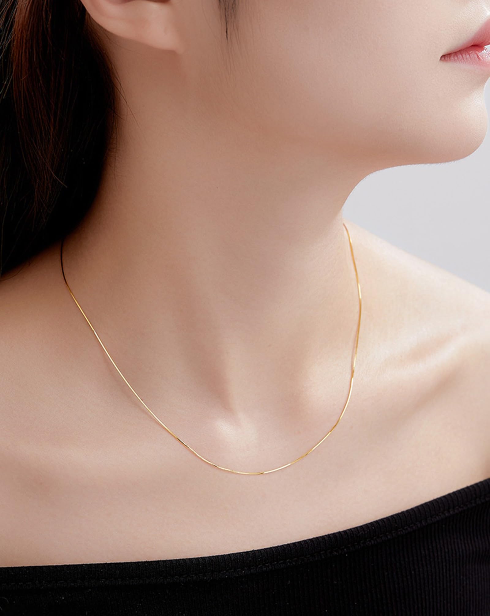 Collares de oro para mujer, cadena de serpiente de oro amarillo simple, cadena amarilla de 14 quilates para ella