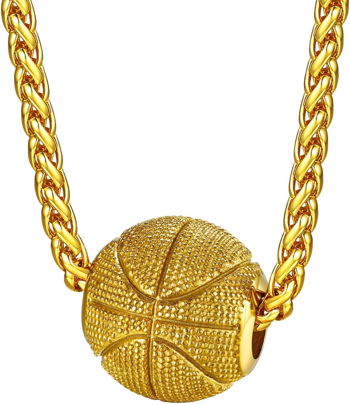 FaithHeart Sports Necklace for Men Women, Stainless Steel Gold Plated 3D Football/Soccer/Basketball/Volleyball Pendant Jewelry with Delicate Gift Packaging