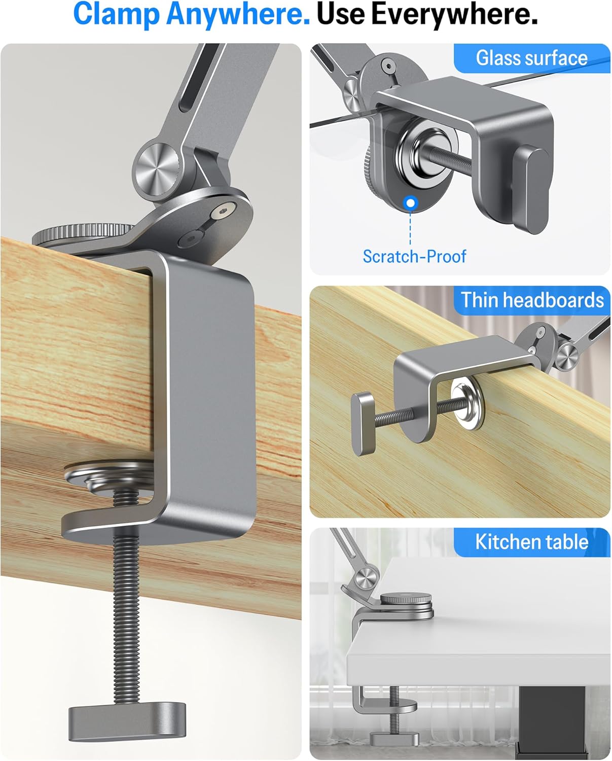 OMOTON Tablet Stand for iPad with 360° Rotation, GH04 Aluminum Alloy Long Arm Phone Mount with Magnetic Phone Head & Plastic Tablet Clamp, Adjustable Holder for 4-13" iPad Pro/iPhone, Grey
