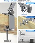OMOTON GH04 Magnetic Swivel Tablet Stand, Aluminum 2-in-1 Adjustable Holder with Large Clamp for iPad & Magnetic Head for iPhone, Foldable Long Arm Overhead Phone Mount for 4-12.9" Device, Gray