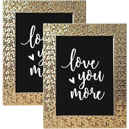 ArtbyHannah 5x7 Inch 2 Pack Gold Picture Frame Set with High Definition Glass for Table Top Display and Wall Mounting Photo Frame for Wedding or Home Decoration