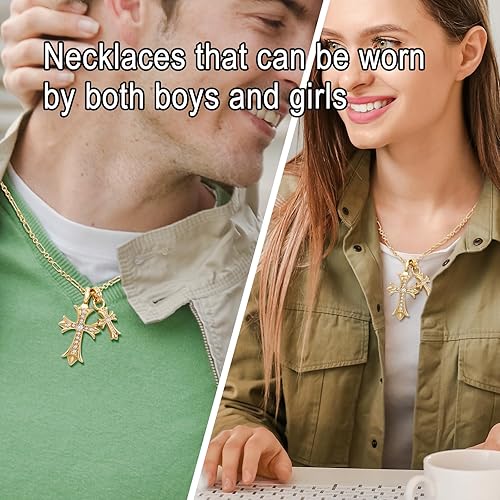 Miniatura 6 de DAZLIME Gold Cross Necklace for Women,14K Gold Double Cross Necklace Non Tarnish,Handcrafted Double Cross Pendant,Cubic Zirconia Couple Style