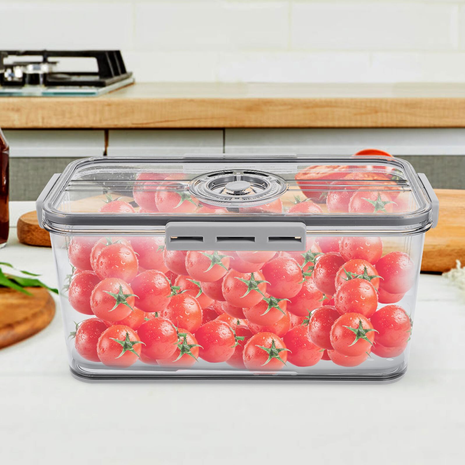 Housoutil Brotdose aus Kunststoff mit Vierseitigem Dichtungsverschluss und Timer Deckel Frischebox für Kühlschrank zur Aufbewahrung von Brot Obst und Gemüse