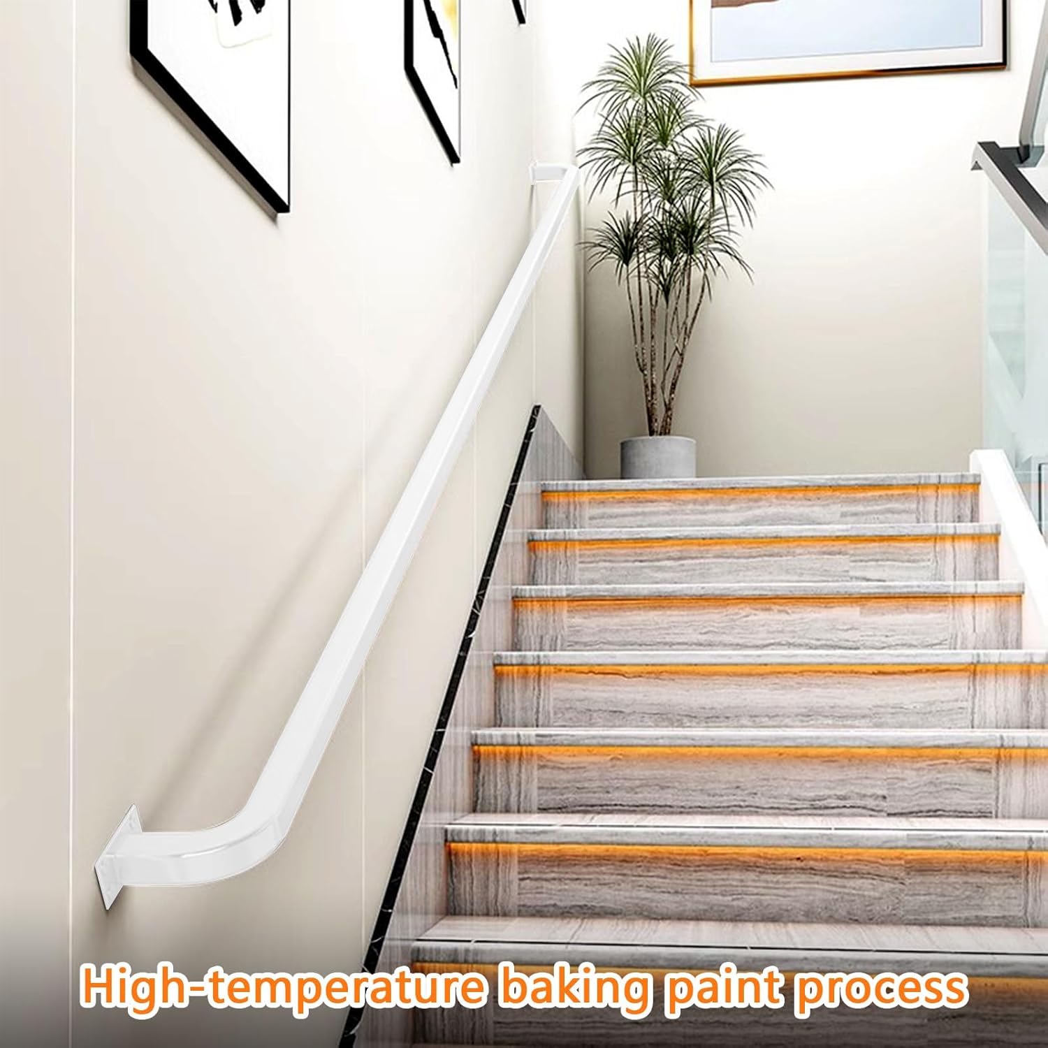 Drsyffsup 1FT-15FT Industrial Staircase Handrail, Banister Exterior Hand Railing for Indoor Outdoor, Metal Wrought Iron Wall Support Safety Hand Rail, White Iron Pipe.(15 FT)