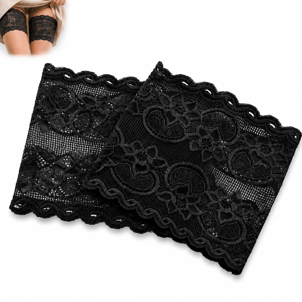 Anti Chafing Thigh Bands for Women, Lace Thigh Protectors with Silicone Grip, Anti Rub Leg Bands Under Dress & Skirt, Stretchy Nylon Spandex Thigh Saver Sleeves, 2 Pieces Black-image-42