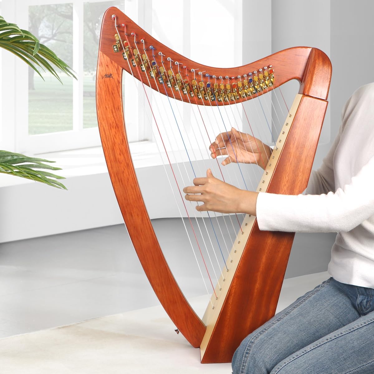 Harp, AKLOT 23 Strings Mahogany Heart-shaped Lyer Harp 30 inch Height with Tuning Wrench, Black Bag and Strap, Lyer Kit Gift for Adult Professional Beginner