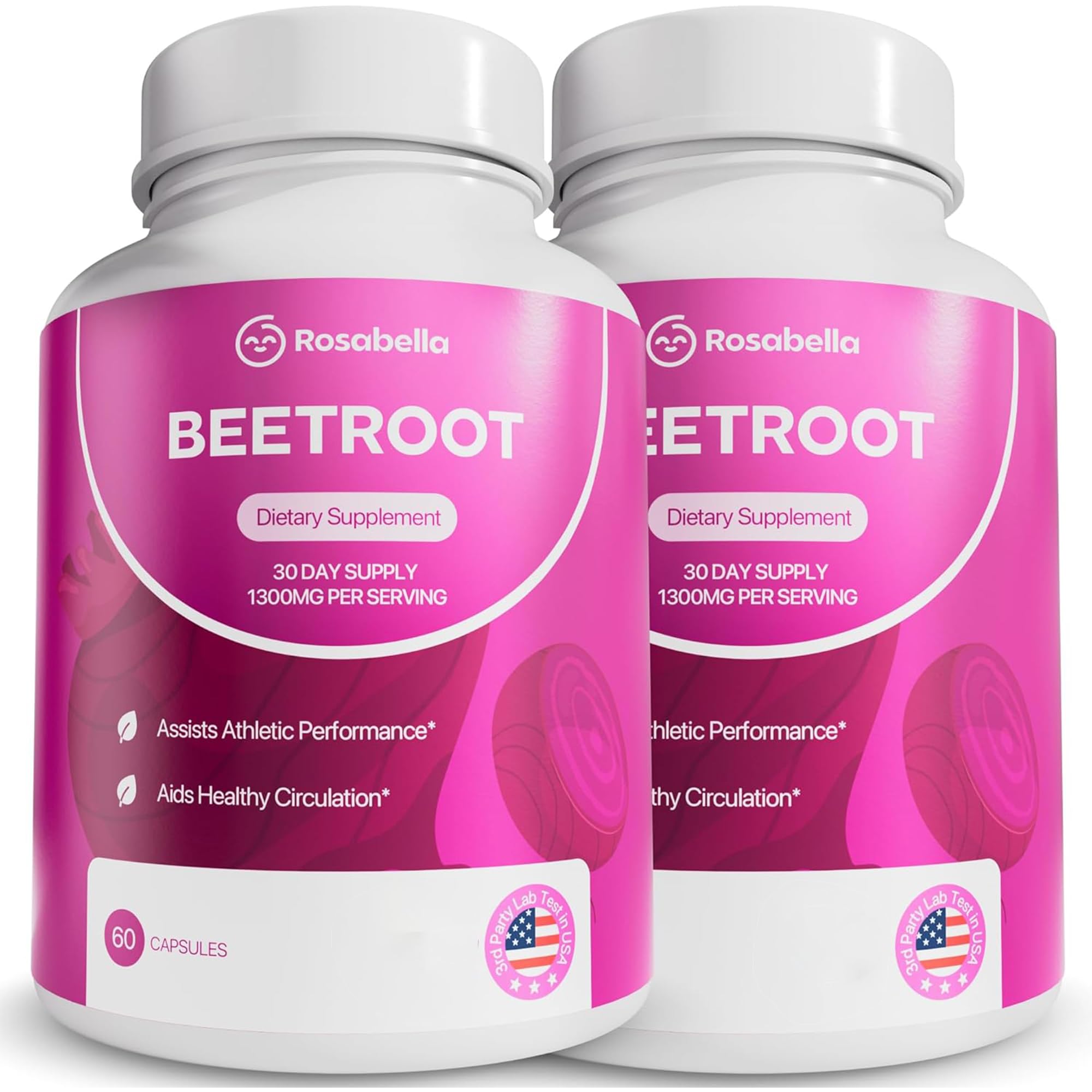 RosabellaOrganic Beet Root Capsules - 1300mg Beet Root Powder Aids Healthy Circulation & Vitality, Non-GMO, Beet Root Supplement - 120 Capsules, 60-Day Supply