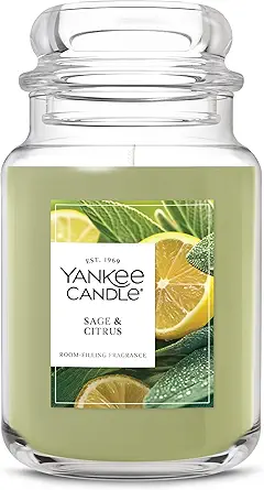 Yankee Candle Large Jar Scented Candle with up to 150 Hour Burn Time, Premium Plant Wax Blend for Consistent Burn, 22 oz Jar Candle with Room Filling Fragrance, Sage & Citrus