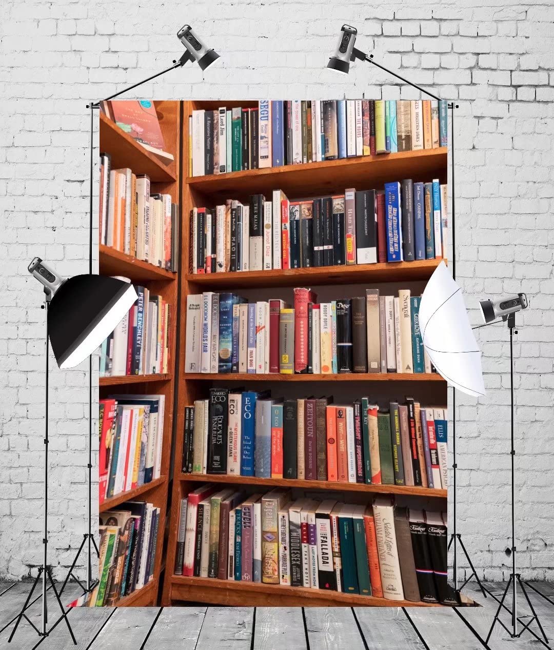 Buy BELECO 6x9ft Fabric Brown Wooden Bookshelf Backdrop of Books