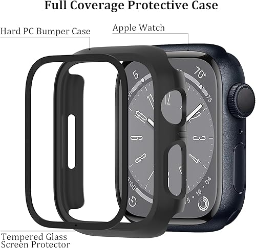 Miniatura 13 de Paquete de 6 fundas compatibles con Apple Watch Series 9, 8 y 7 con protector de pantalla de cristal templado, cubierta protectora dura de PC