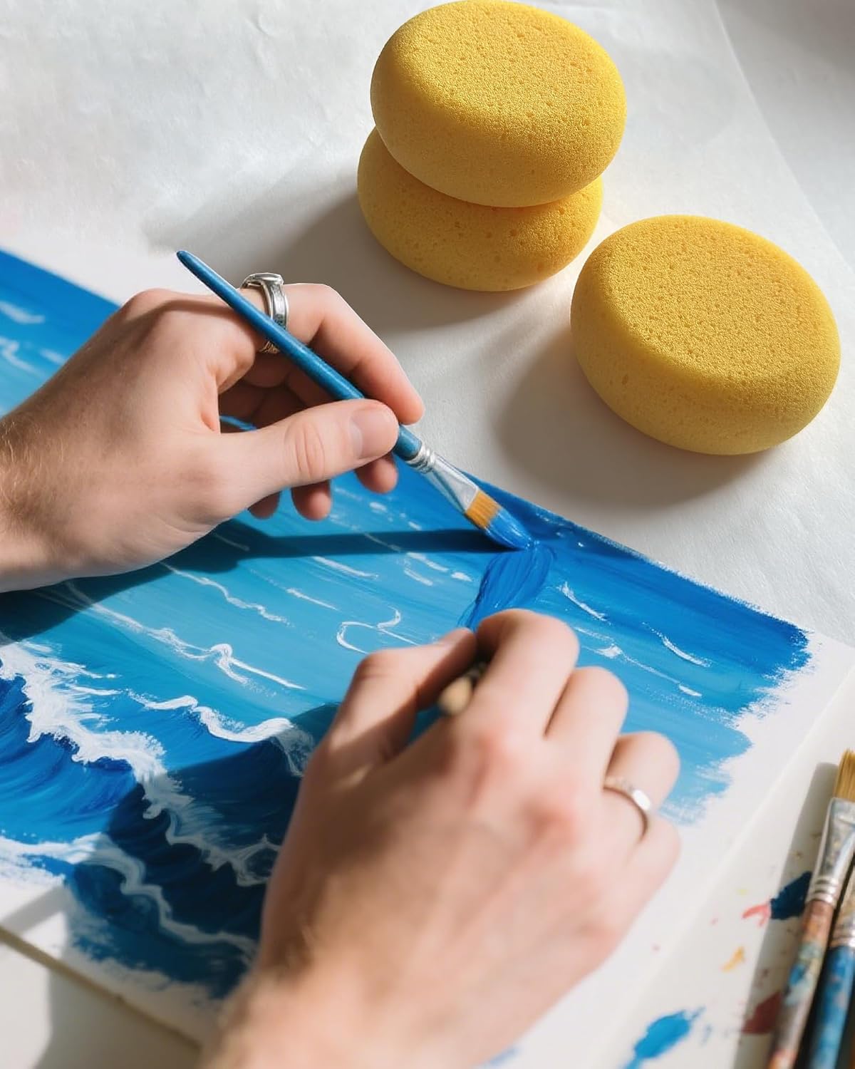4 Pcs Round Painting Sponge 3in Artist Sponges for Acrylic Watercolor Face Painting, Pottery Sponges for Clay Art Crafts