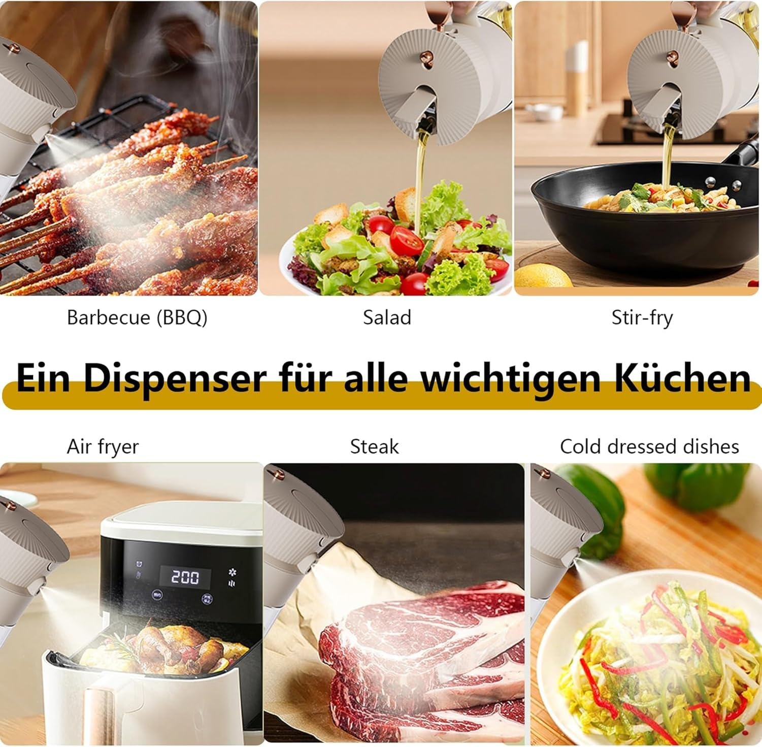 Ölsprayer für Kochen Sprühflasche Olivenöl Zerstäuberflasche aus Glas Feinstaub-Sprühkopf Küchenzubehör, Cremeweiß