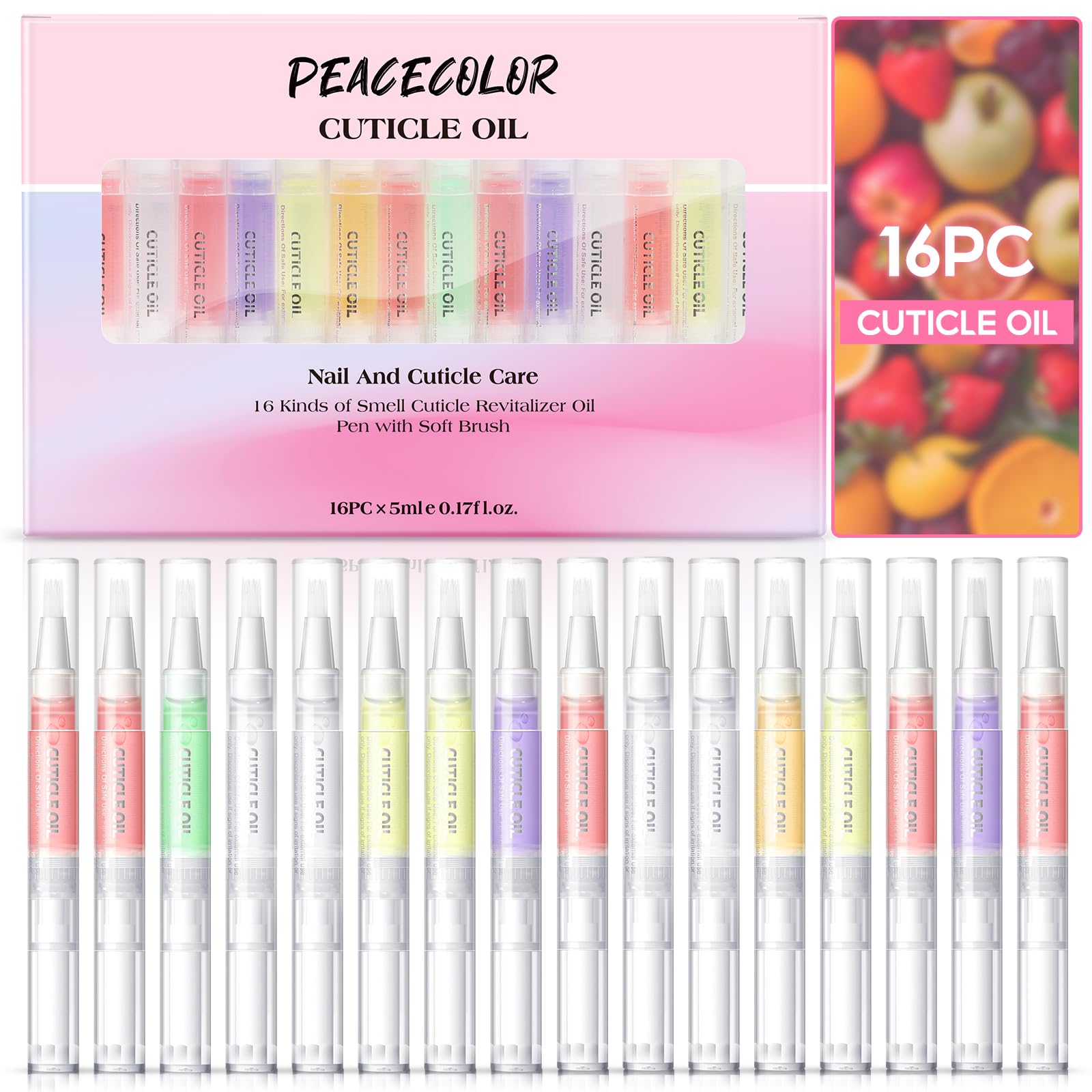 PEACECOLOR 16Pcs Cuticle Oil Pen for Nails Portable Moisturize and Nourish Nails Care Kit