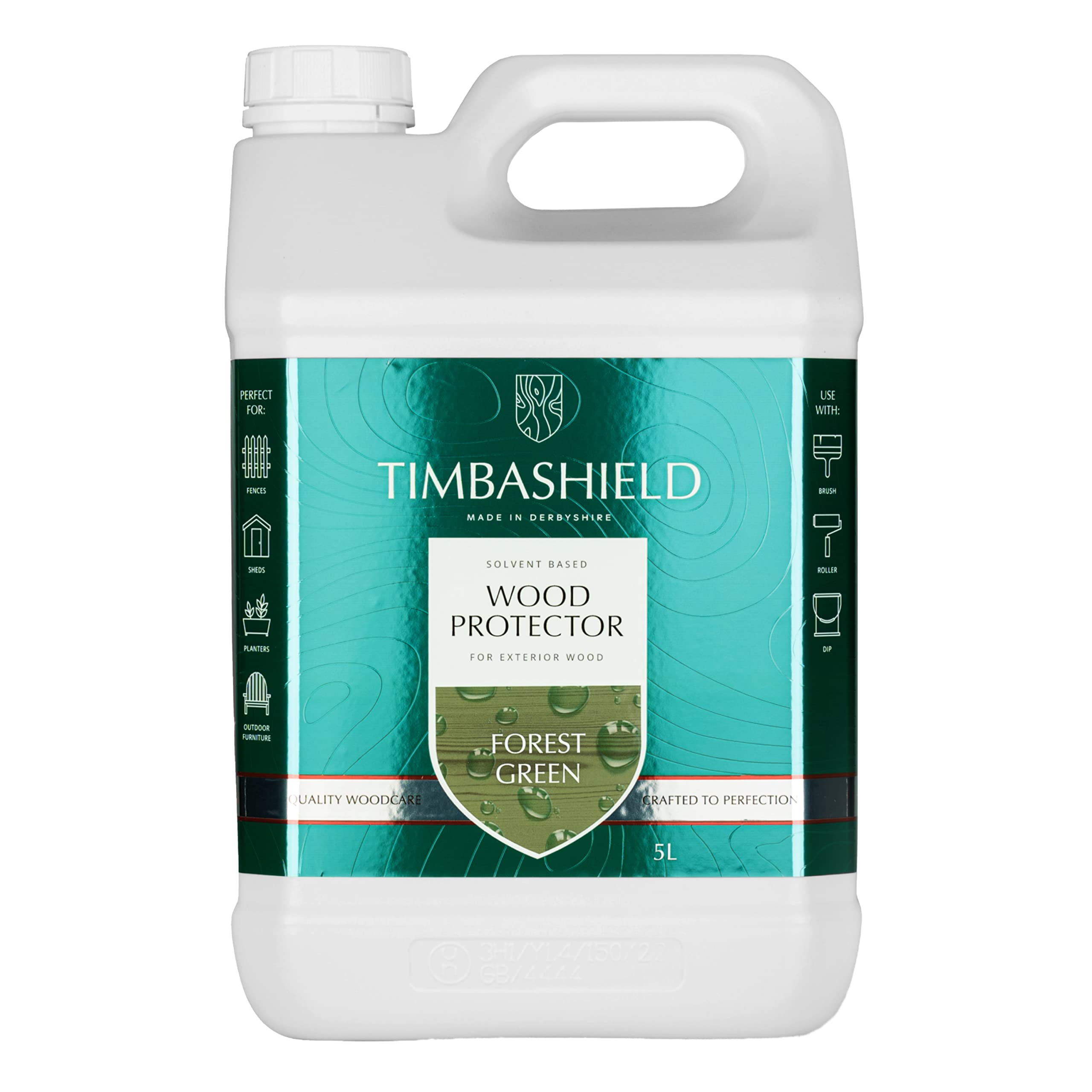 Timbashield Forest Green - Solvent Based Wood Protector - 5L - Wood Stain & Waterproof Protection - Protection From Dry-Film Fungal Growth - Treatment For Sheds, Fences & General Garden Furniture