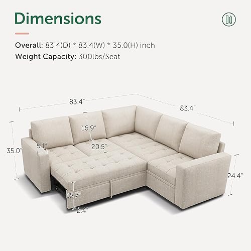 Miniatura 2 de HONBAY Sofá cama modular modular con cama extraíble, sofá en forma de L reorganizable con asiento de almacenamiento, sofás seccionales para sala de
