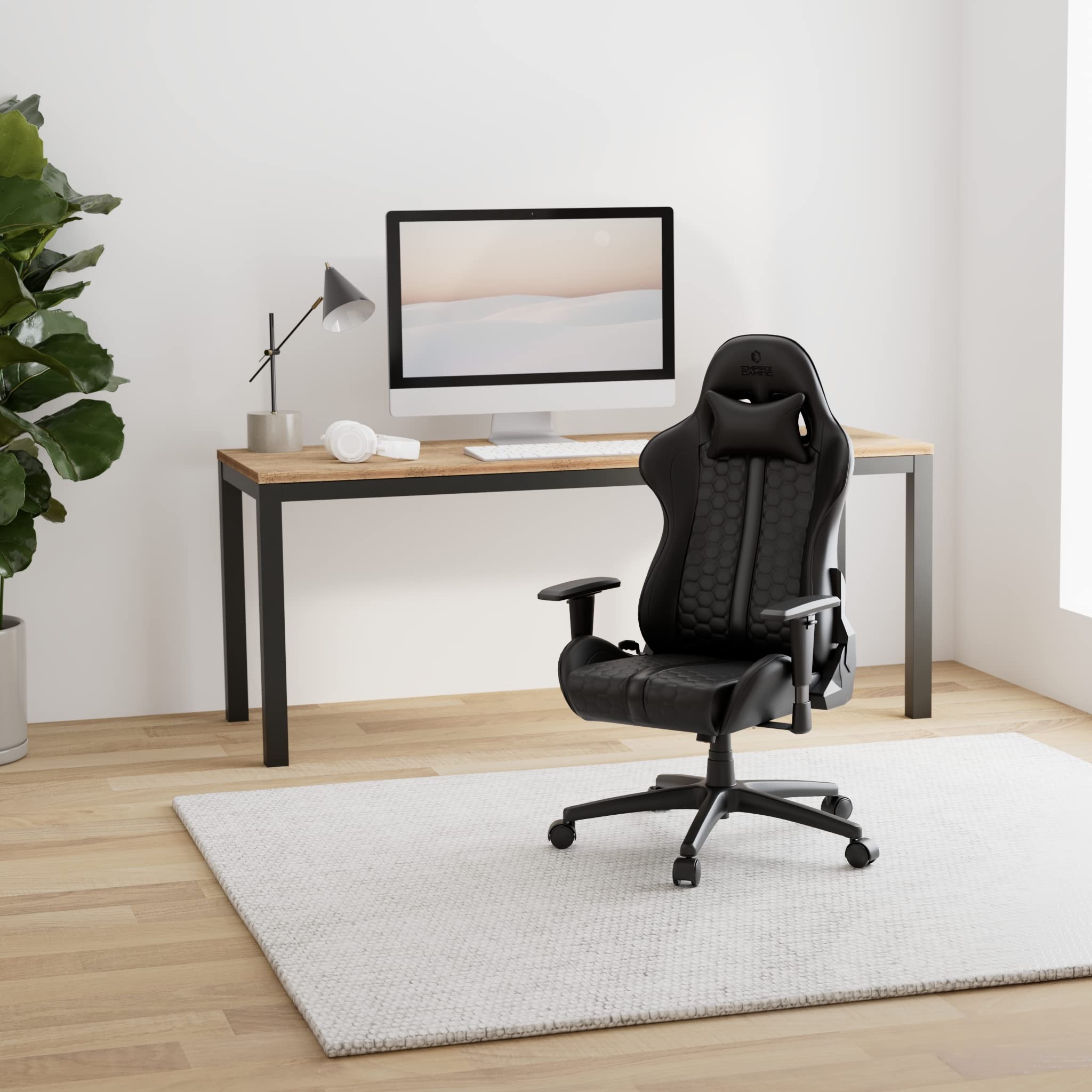 EMPIRE GAMING - Black Edition Chaise Gaming Fauteuil de Bureau Gamer - Cuir Véritable - Siège Ergonomique avec Coussin Lombaire Intégré - Dossier Inclinable - Accoudoirs Réglables