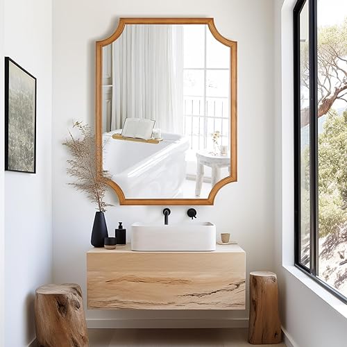 Vista 209 de WallBeyond Espejos de baño de madera para montar en la pared, espejos de pared con marco de madera rústica de 16 x 20 pulgadas, espejos de pared