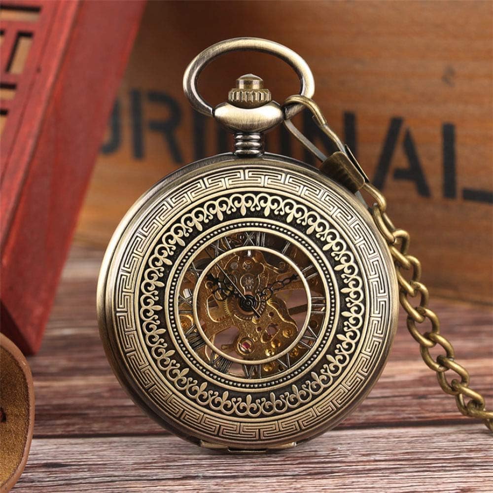 OIFMKC Pocket Watch Classic Vintage Hand-Wind Mechanical Pocket Watch Bronze 30 cm Pocket Chain Old Fashion Pendant Clock Gift for Men Women Luxury
