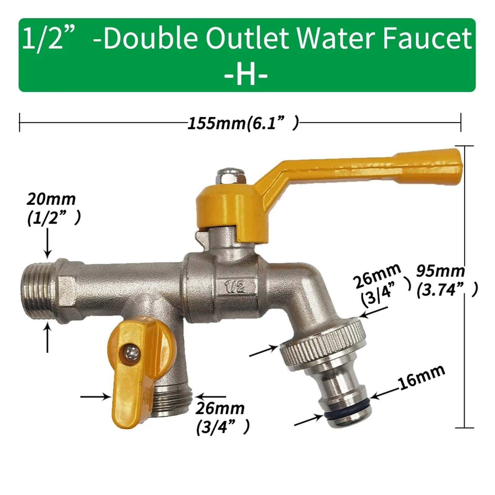 1 szt. mosiężny adapter do węża ogrodowego, 1/5.1 cm IBC 2-drożne/1-drożne złącze zbiornika na wodę, trwałe złącze zamienne do kranu nawadniającego z zaworem kulowym