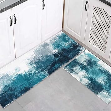 Kitchen Mats for Floor, 2PCS Cushioned Waterproof Anti Fatigue Non-Slip Rug for Kitchen,Washable Absorbent Comfort Kitchen Mat Set for Home Laundry Office Sink Farmhouse