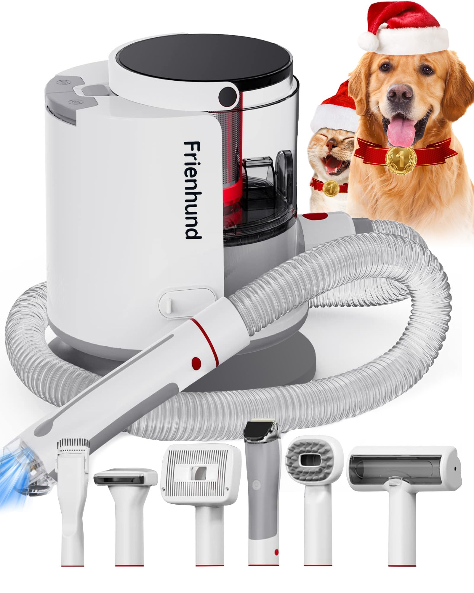 Frienhund 2023Upgraded Version Dog Grooming Kit, Dog Hair Vacuum 99% Pet Hair Suction, 1.5L Dust Cup Dog Brush Vacuum, Dog grooming clippers with 6 Pet Grooming Tools for Shedding Pet Hair, Low Noise