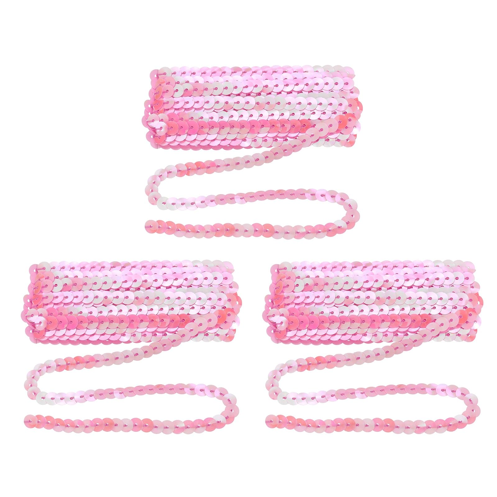 sourcing map 3 Pcs Flat Sequin Trim, 6mm 3.3 Yard Round Spangle Flat Sequin Strip Paillette Spool Ribbon Trim Sewing String for DIY Crafts Costume Embellish, Bright Pink