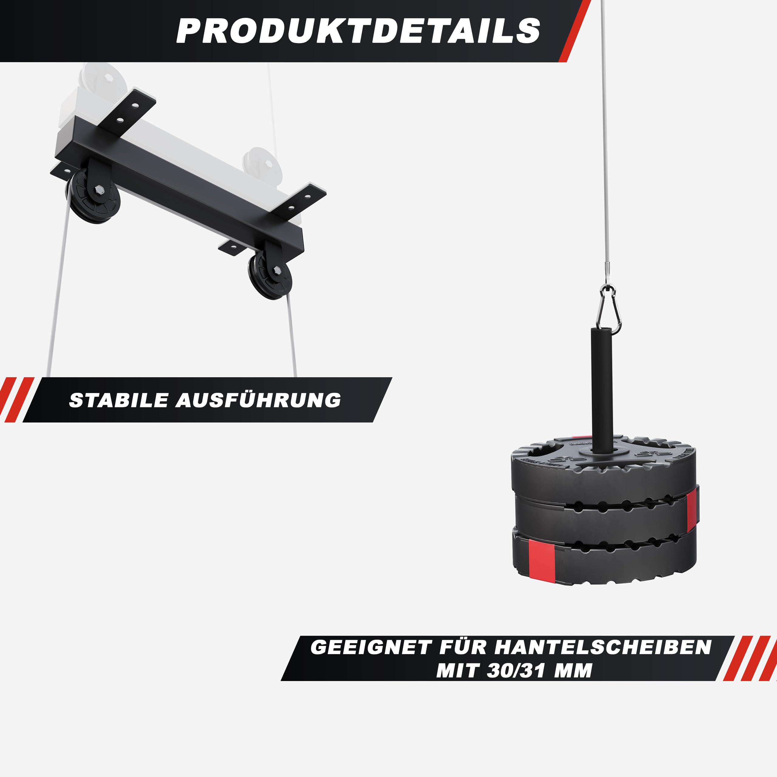 GORILLA SPORTS® Lat Pulldown - Barra da 35 cm, Montaggio a Soffitto, Max. 150kg, Ø 30/31 mm, con Cavo e Maniglia - Stazione Lat Machine, Bicipiti, Tricipiti, Puleggia da Palestra, Allenamento, Fitness