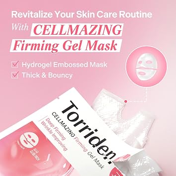 Torriden CELLMAZING Collagen Firming Gel Sheet Mask for Face Only (4 Pack) | Smoother, Firmer-Looking Skin with 5D Collagen Complex | Korean Facial Mask