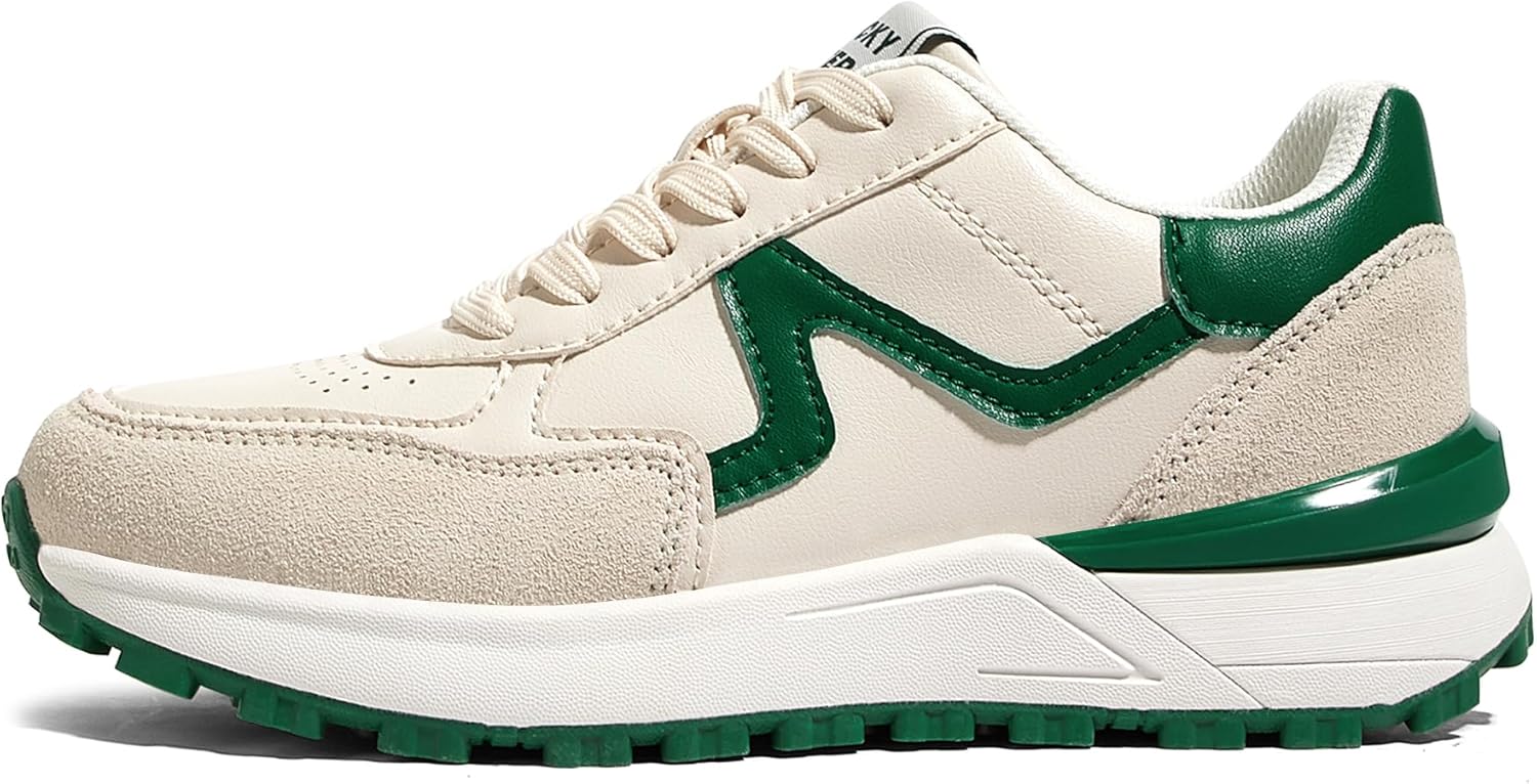 LUCKY STEP Women's Retro Fashion Casual Sneakers Colorblock Platform Classic Trendy Trainning Anti-Slip Tennis Travel Walking Shoes