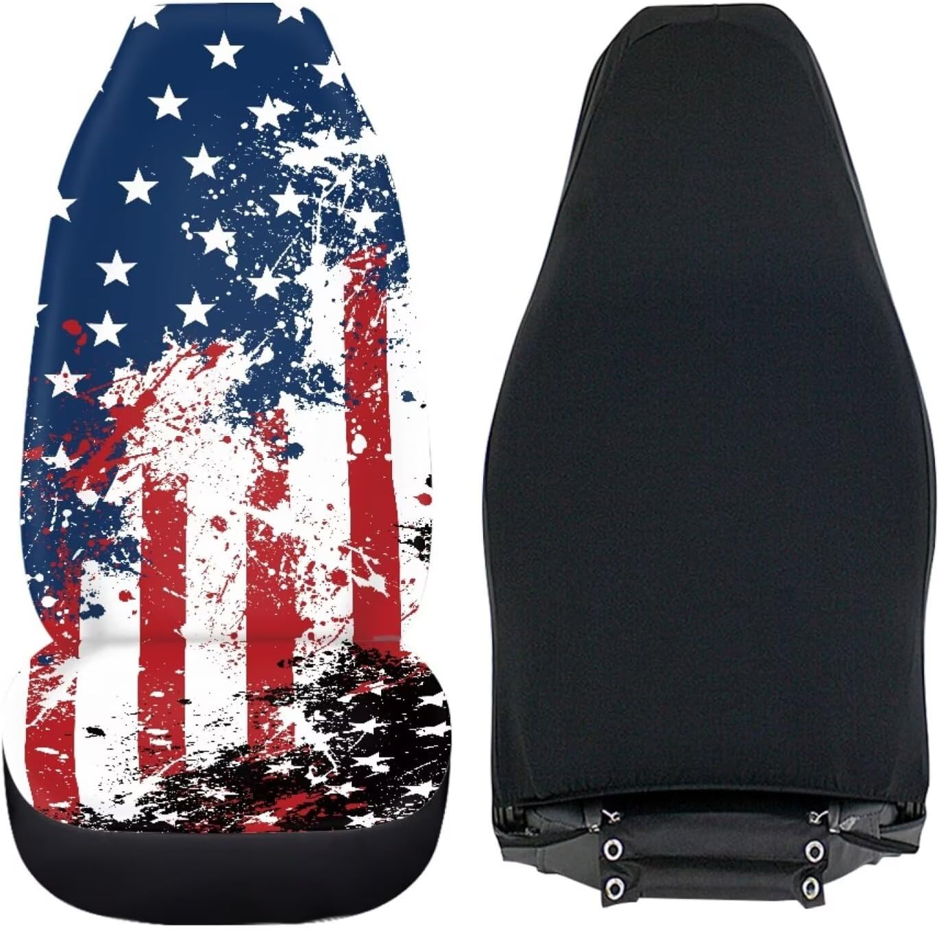 Car Seat Covers Set Front Seats Only 2 Pack Universal Fit Most Truck SUV Vans Auto Accessories Interior Cushion Protector（Creative American Flag Print 2）