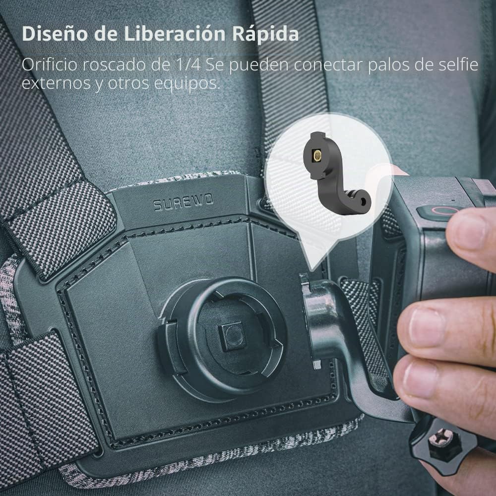 Soporte de Correa de Pecho Ajustable Compatible con GoPro Hero 13/12/11/10/9/8/7/6/5 Negro, dji Osmo Action 5 Pro/4/3/2, Insta 360 One R y la mayoría de cámaras de acción