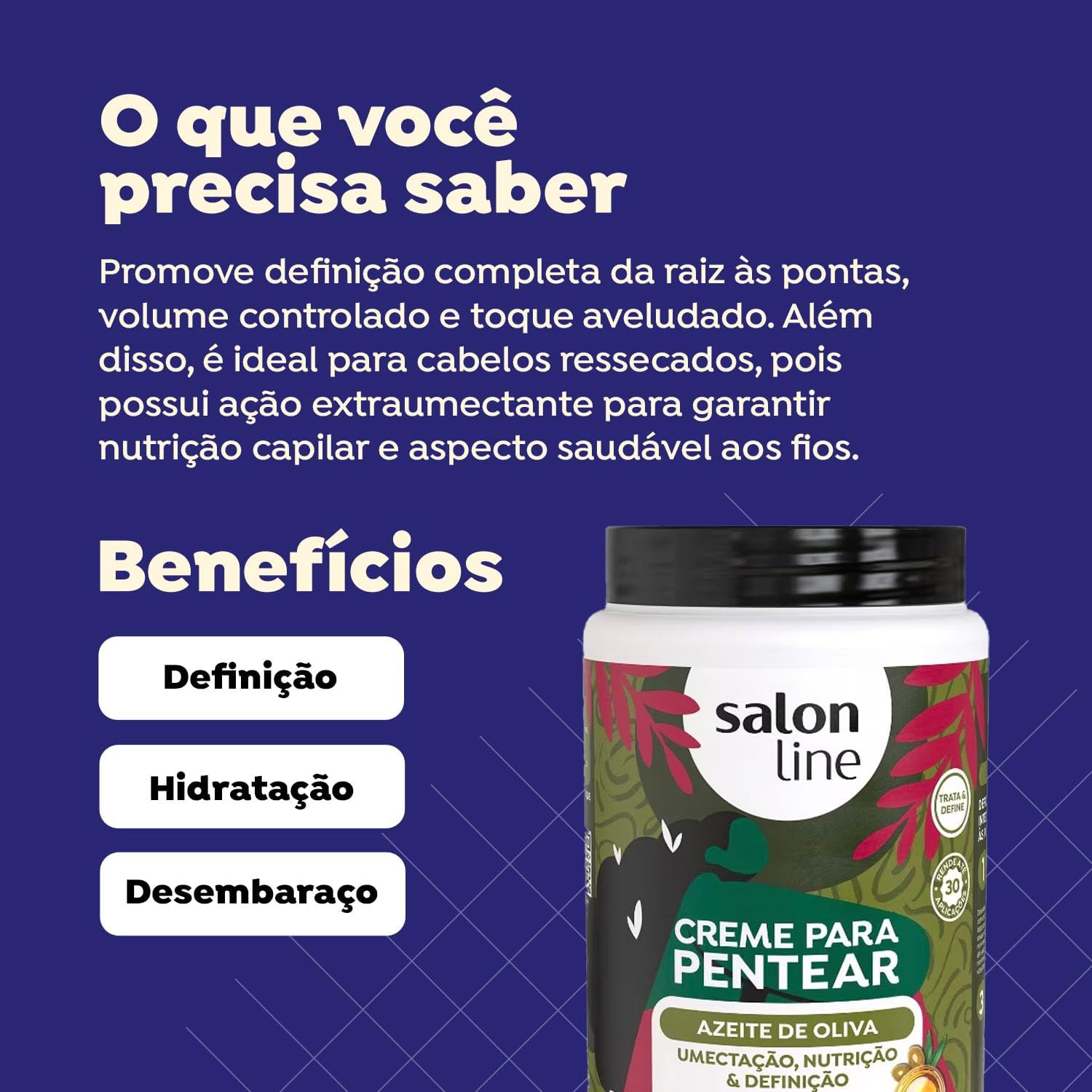 Salon Line, Creme de Pentear, Azeite de Oliva, Vegano - Para Cabelos Ondulados, Cacheados, Crespos e em Transição Capilar, 1 kg