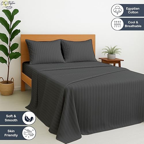 Miniatura 2 de Juego de sábanas de 100 % algodón egipcio de 400 hilos, tamaño individual, bolsillo profundo de 12 pulgadas, juego de sábanas bajeras de 4 piezas