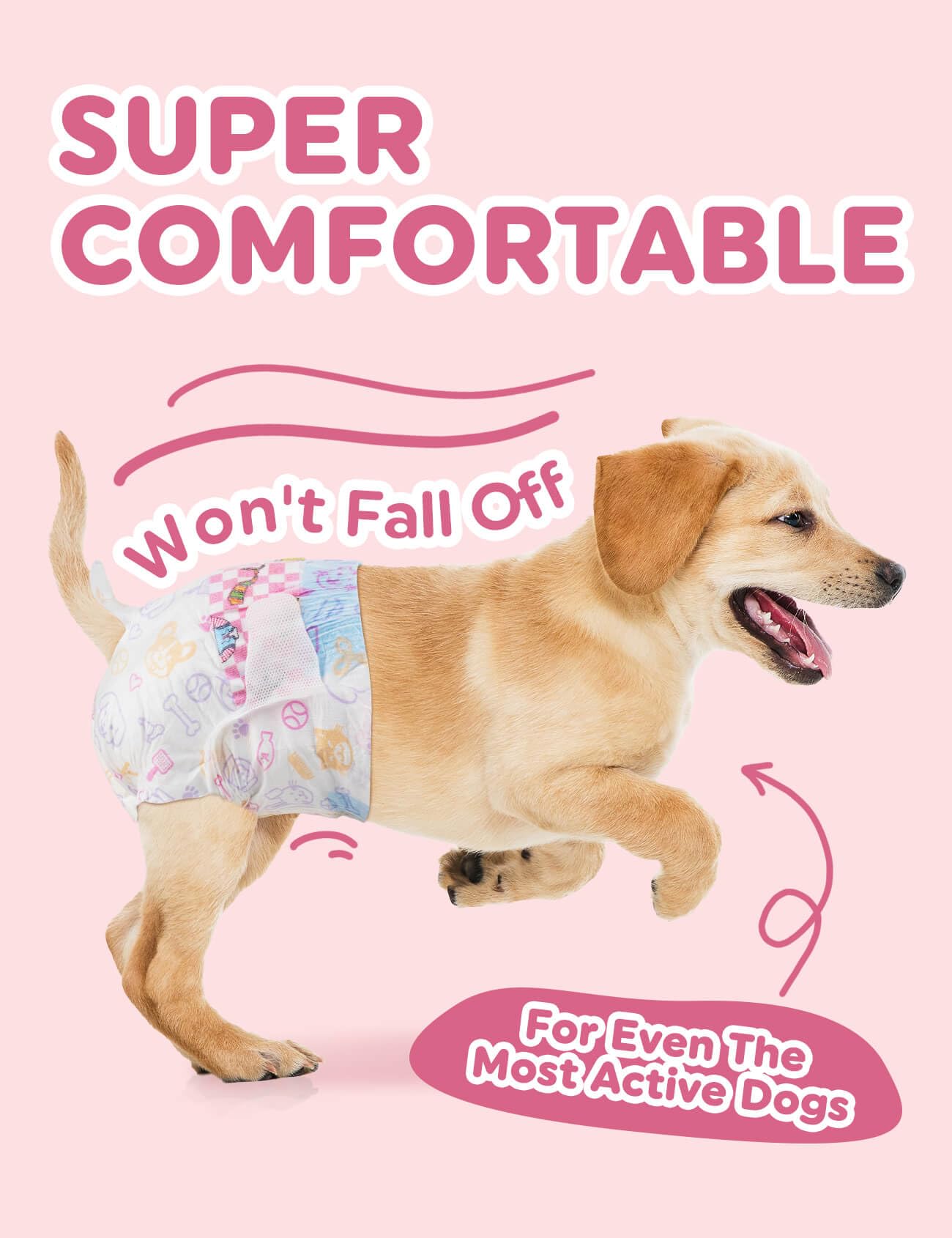Dono Lot de 48 couches pour chien femelle, super absorbantes, indicateur d'humidité, XS (20,3 à 35,6 cm), os rose, chiennes femelles