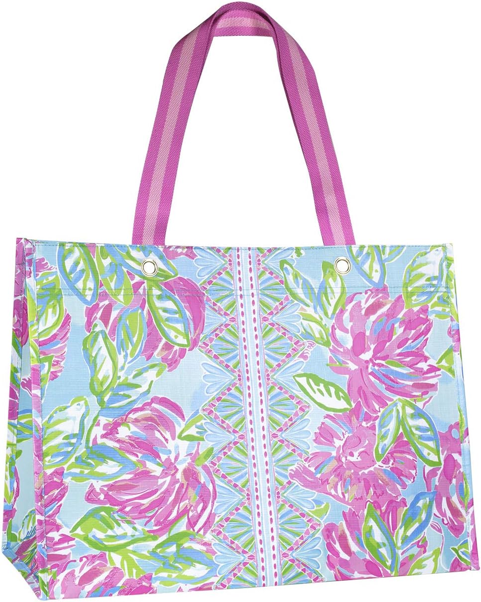 Lilly Pulitzer XL Market Shopper Bag, Oversize Reusable Grocery Tote with Comfortable Shoulder Straps