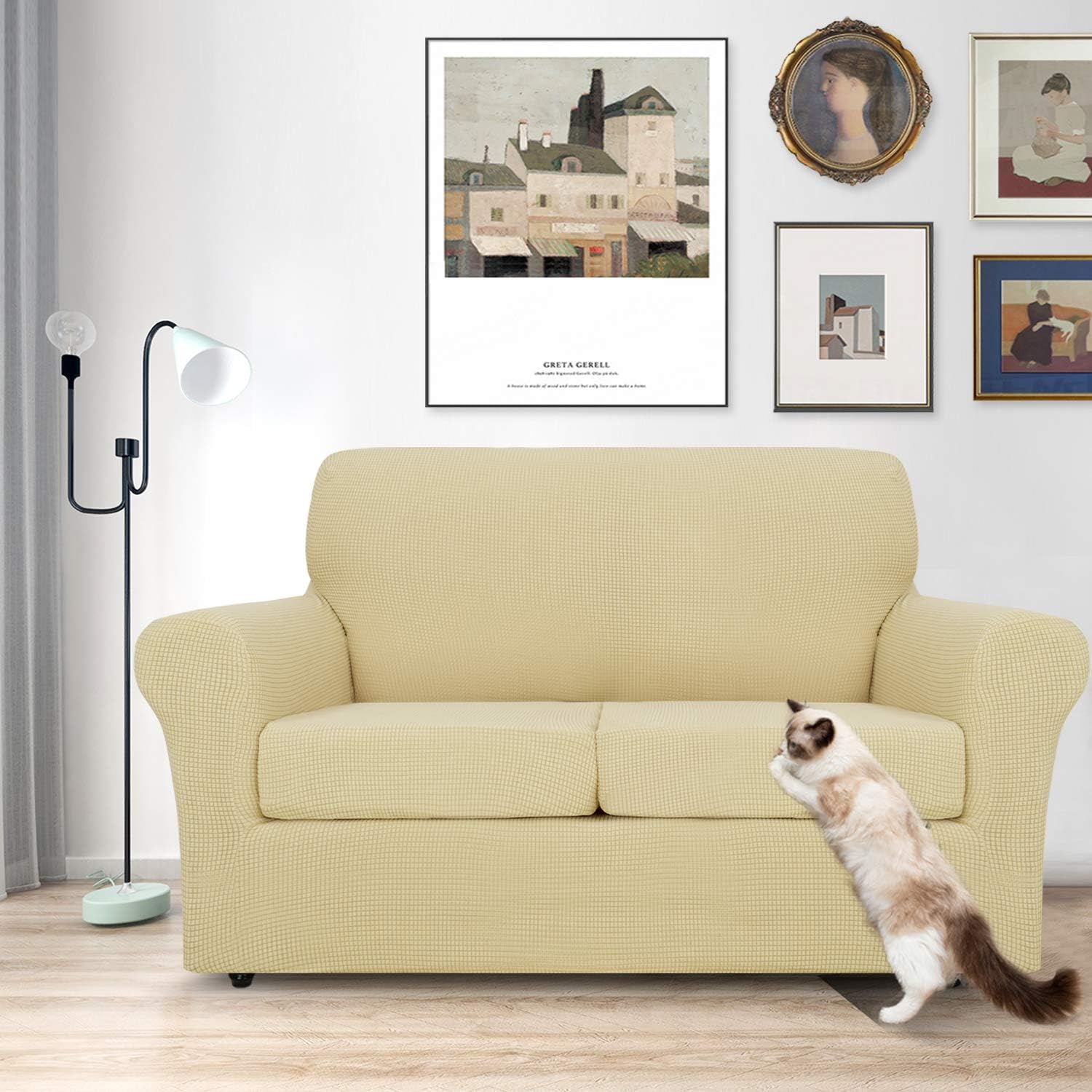 MAXIJIN 3 Piece Couch Covers for 2 Cushion Couch Super Stretch Loveseat Slipcover Dogs Pet Proof Fitted Furniture Protector Spandex Non Slip Sofa Love Seat Cover Washable (Loveseat, Beige)
