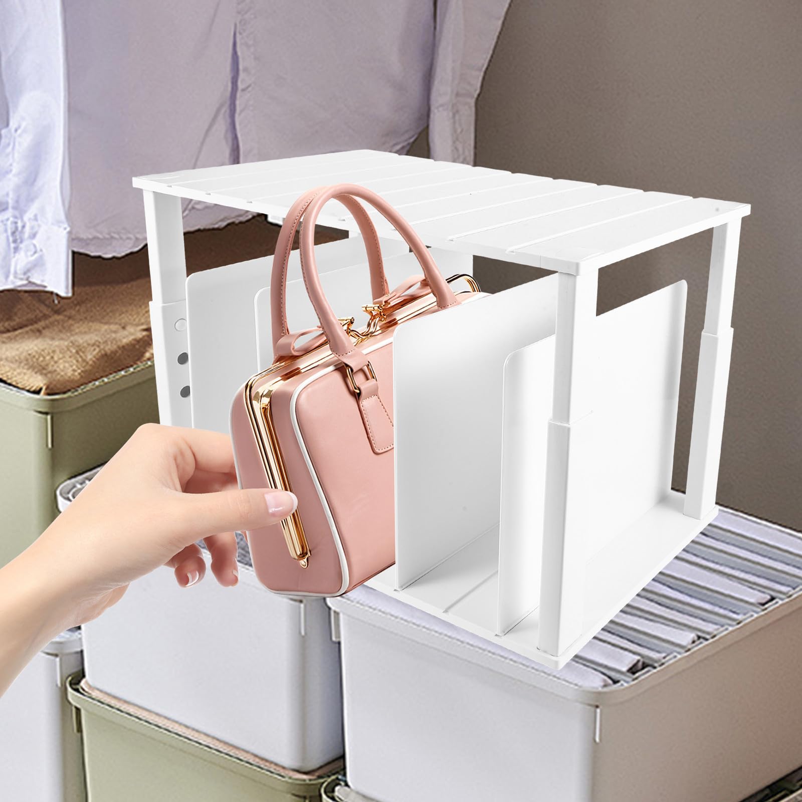 Organizzatore Bordi Lisci Arrotondati per Borse da Armadio Bianco in Abs Divisori Regolabili e Doppio Strato per Versatile Storage in Camera