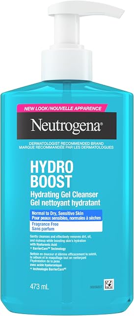 Neutrogena Hydro Boost Hydrating Gel Cleanser, Fragrance Free, Hydrating Facial Cleanser with Hyaluronic Acid, Daily Foaming Face Wash & Makeup Remover, Hypoallergenic Gel Cleanser, 473 mL