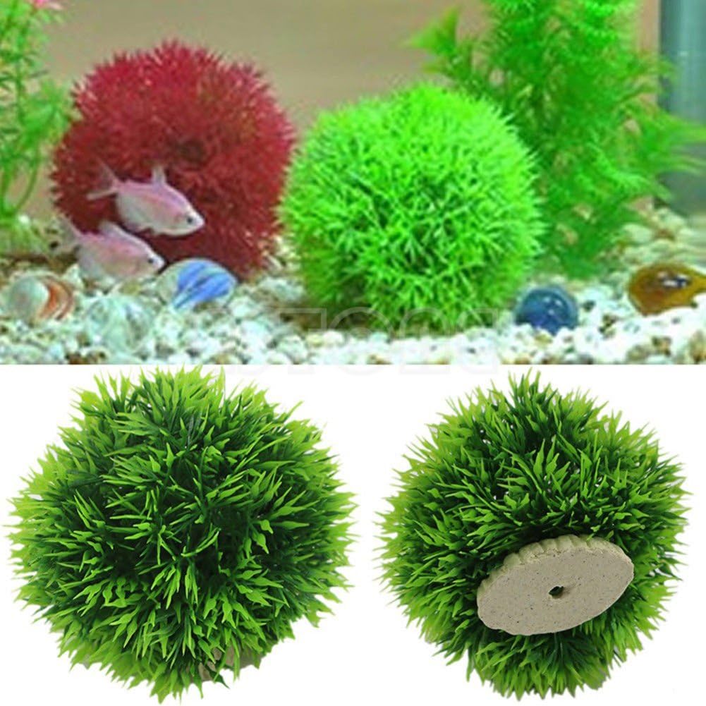 Aquarium Round Artificial Grass Ball Plastic Green Water Plant Fish Tank Decor GeBAYAJIAZit Green S