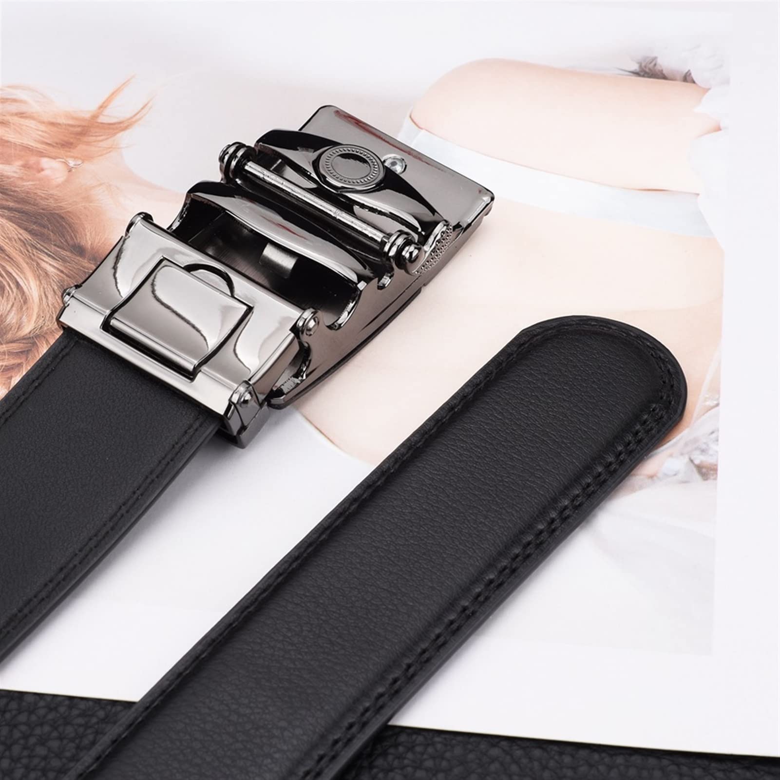 Cintura, Cinghie di Fibbia Automatica in Lega di Cinghia in Pelle for Uomini Regali di Larghezza 3,5 cm (Belt Length : Length 110cm, Color : Nero)